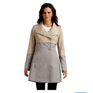 Women’s TAHARI Tan Gray Trench Coat Jacket Sz Small- NEW